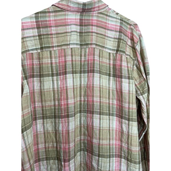 Lauren Ralph Lauren Womens Green/Pink Plaid Linen Button down Shirt Size 2X - Picture 7 of 8